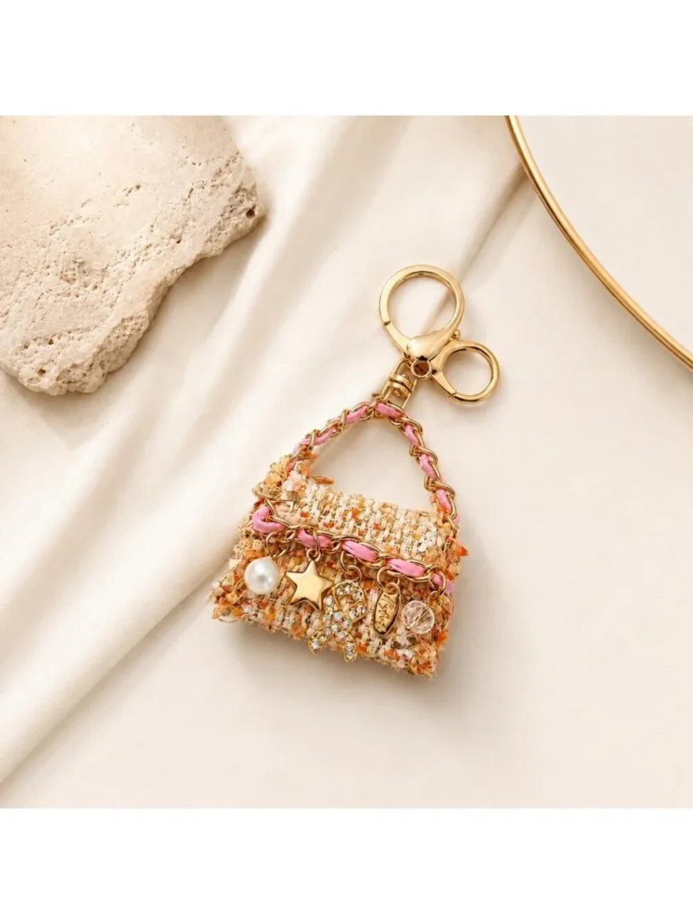Chic Tweed Check Mini Bag Keychain | Stylish Accessory for Everyday Use